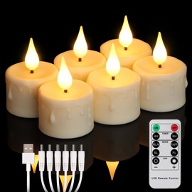 FREEPOWER Rechargeable Flameless Tea Lights with Remote Timer, Soft 3D Wick LED Tealights Candles Battery Operated, Rechargeable Candles Flickering Realistic for Home Decor Up to 40 Hours,6 Pack