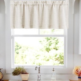 Jinchan - Cortinas de cenefa de lino con textura para cocina, sala de estar, bolsillo para barra, cortinas de ventana pequeñas, de lino, granja, campestre, tratamientos de ventana de filtrado de luz,