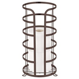 mDesign Decorative Metal Free Standing Toilet Paper Holder Stand with Storage for 3 Rolls of Toilet Tissue - for Bathroom/Powder Room - Holds Mega Rolls - Bronze