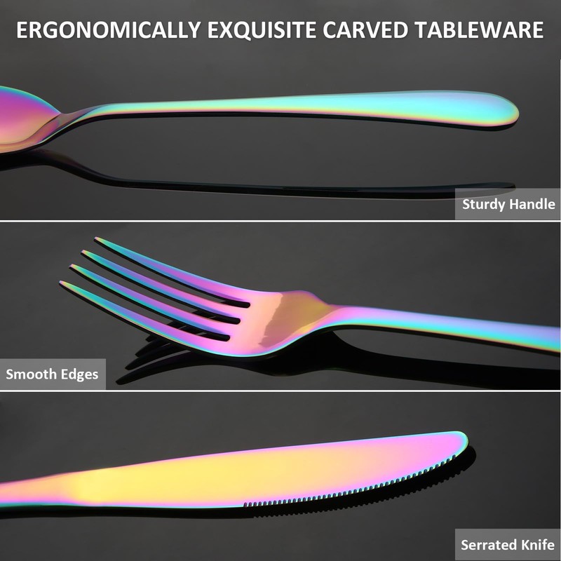 KOOMADE Rainbow Silverware Sets with Steak Knife - 24 PC
