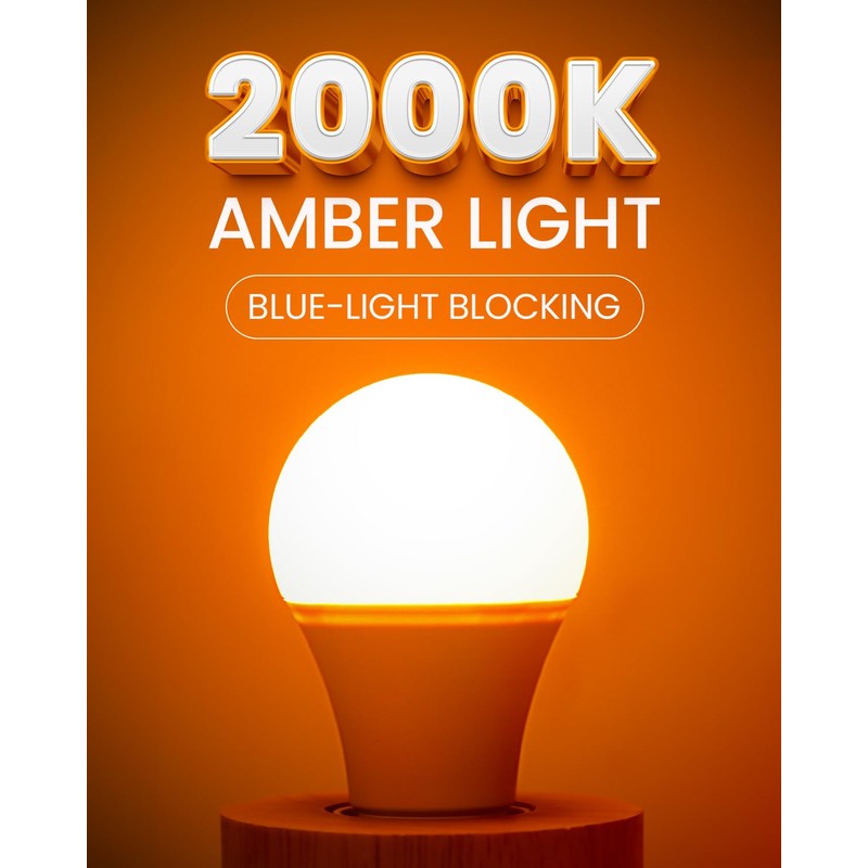 Bonlux Amber Light Bulbs 2000K, A19 9W E26 LED Yellow