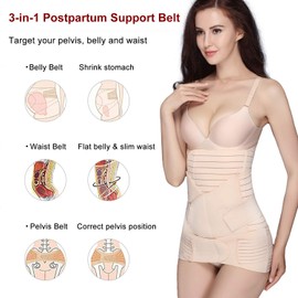 3 in 1 Postpartum Belly Band Support Recovery wrap Belly/Waist/Pelvis Belts Girdles for Women Waist Trainer Shapewear (Beige)