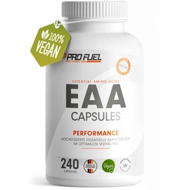 EAA Capsules High Dose 240 Giga Caps Each with 1000 mg EAA (Vegan) - Optimised Multi-Amino EAA Pattern (Human Code Profile) - No Additives - Made in Germany - 100% Vegan ProFuel