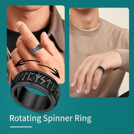 Supcare Rings for Men Tungsten Ring 316L Stainless Steel Viking Rune Finger Ring Viking Runes Spinner Ring Friendship Ring Punk Gothic Hip Hop Fashion Jewellery for Men Boys, Stainless Steel, No