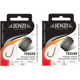 Set: 2 Packs of Jenzi Method Feeder Tied Feeder Hooks (20 Pieces) on Mono Line Leader - Hook Ready + Free Petri Heil! Sticker (hook size #4)