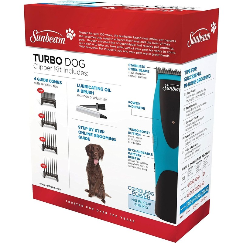 New Sunbeam 2 Speed Turbo Pet Dog Rechargeable Cordless Clipper