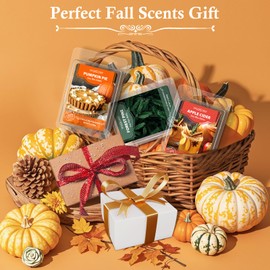 WUSEONY Autumn Scented Wax Melts, Fall Wax Cubes Gift Set, Soy Wax Tarts for Warmer - Pumpkin Pie, Apple Cider, Cinnamon, Autumn Wreath, Forest Pine, Snickerdoodle, Caramel Corn, Vanilla, 8 Pack