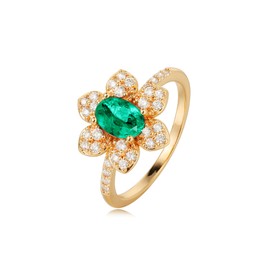 Valloey Rover Remerald Rings for women 14K Gold Plated Dainty Fake Emerald Cut Rings for Women Cubic Zirconia Fake Engagement Rings Cute Green Flower Ring for Women Gold Jewelry Trendy Size 7