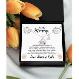 To My Mommy Necklace From Unborn Baby, Mother’s Day New Mom, Pregnant Wife Necklace, Pregnant Daughter-in-Law Gifts, Jewelry for Mom To Be, Rose Gold Baby Feet Mommy Pendant, Pregnant Girlfriend Valentine