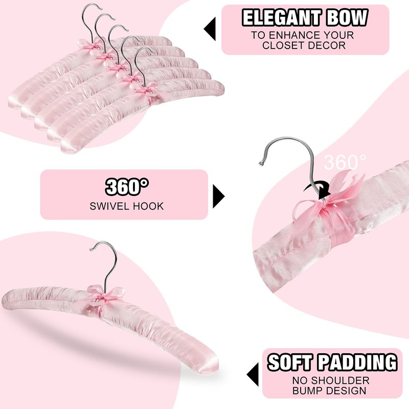 Jetec 12 Pieces Satin Padded Hangers with 360° Swiveling Hook