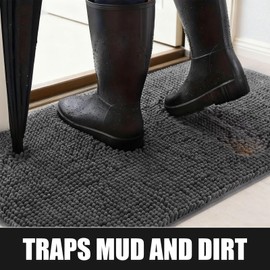 WAYNHUI Dog Door Mat for Muddy Paws 72"x 36" Absorbent Dirt Trapper Quick Dry Non Slip Washable Chenille Mud Mat for Dogs, Front Door mat Indoor Entrance Pets Rug, Dark Grey (72"x 36")