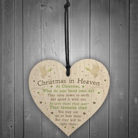 RED OCEAN Christmas In Heaven Poem Xmas Tree Decoration Memorial Quote Wood Heart Plaque