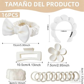 Set de 16 Piezas con Diademas Skincare, Diademas para Lavarse la Cara, Ajuste Suave para Spa, Ducha, Maquillaje y Mascarillas, Regalo Práctico y Lindo para Mujeres (Blanco)
