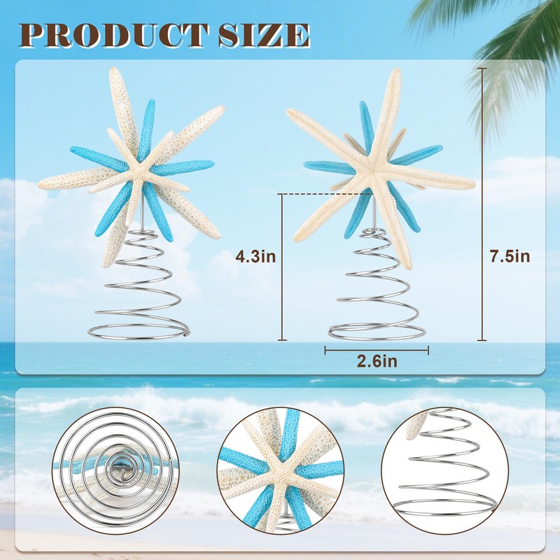 Blue Natural Starfish Tree Topper – Nautical Coastal Blue for