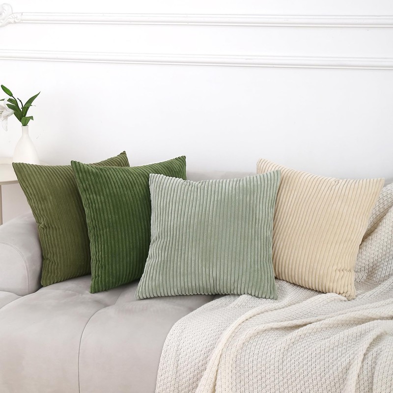 Pack of 2 Moss Green Corduroy Decorative Throw Pillow Covers