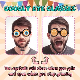 Googly Eye Glasses With Eyes On Them Funny Sunglasses for Adults Funny Glasses for Adults Hilarious Gag Gifts Prank Stuff Silly Glasses Crazy Big Eyeball Glasses for Kids Party Toys Accessories Yellow
