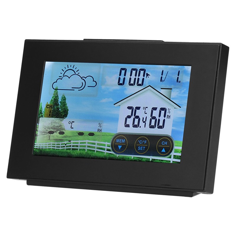 Weather Clock with Color Touch Screen Backlight Indoor Outdoor Thermometer