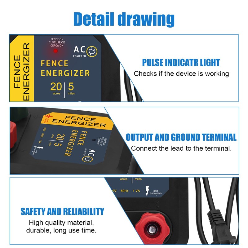 Electric Fence Charger, 5 Mile Electric Fence Energizer,Electric Fence for