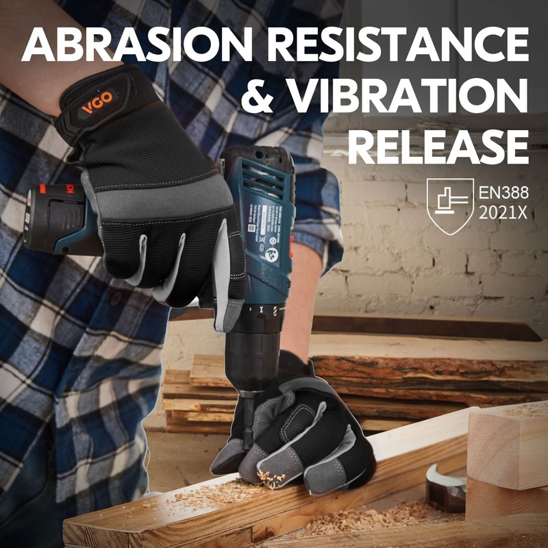 Vgo... 1 Pair Synthetic Leather Multi-Functional Work Gloves, Gardening Construction