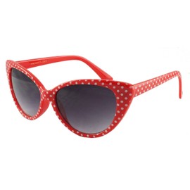 Boolavard Cateye Women's Classic Vintage Retro High Tip Wing Sunglasses, Cat's Eye - Red White Dots