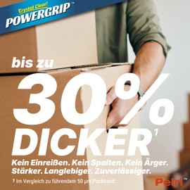 Pelri POWERGRIP Heavy Duty Compact Packing Tape, Quiet, Crystal Clear, 48 mm x 30 m, 4 Rolls with Dispensers, Total 120 m, Strong Adhesion for Office, Packaging, Shipping & Moving XD55