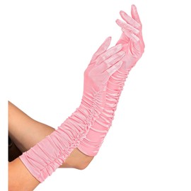 W WIDMANN MILANO Party Fashion - Gathered Satin Gloves with Elastane Content, 1 Pair, Length 44 cm, Accessory, 20s, Carnival, Theme Party