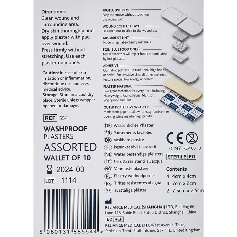 Reliance Medical Dependaplast REL554 Washproof Plaster, Assorted (Pack of 10)