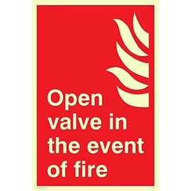 Viking Signs FV368-A4P-PV "Open Valve In The Event Of Fire" Sign, Photoluminescent Vinyl Sticker, 200 mm H x 300 mm W