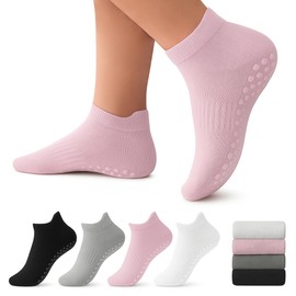 THREADFLOW® Pilates Socks Pack of 4 - Yoga Socks with Onesize Fits All – Non-Slip Yoga Grippy Socks for Women Durable Combed Cotton Ideal for Pilates, Grip, Barre, Dance Hospital and Gym