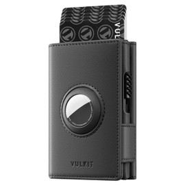 VULKIT Airtag Wallet RFID Wallet Mens Wallets Leather Card Wallet with Airtag Holder, Aluminum Pop Up Wallet Credit Card Holder for Men with ID Window & Magnetic Closure