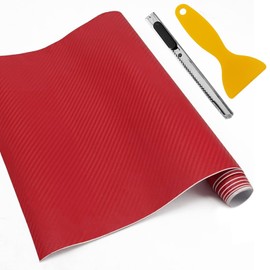 Lunwag - Vinilo de fibra de carbono 3D – Envolturas de vinilo para automóviles, de 12 x 60 pulgadas, calcomanías de vinilo autoadhesivas para automóviles, para motocicletas, portátiles, móviles (rojo)