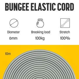 Kamu Synber Bungee Cord 6mm x 10m Elastic Shock Cord Bungee Rope for Tarpaulin, Kayak, Tie Down, Camping | Grey