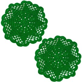 BIBITIME Hollow Flower Crochet Round Doilies Home Decor Vase Mats Lace Placemats Wedding Tea Cup Coasters (6" to 7",Pack of 2PCS, Green)