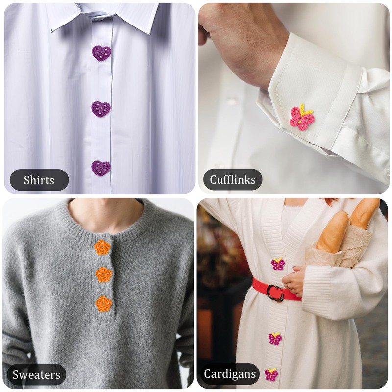 15uds Cubrebotones, 3 Estilos Adorables Cubiertas Botones Ganchillo con Forma