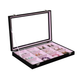 Stratalife Jewelry Organizer Bracelet Holder Jewelry Holder Organizer Jewelry Drawer Organizer Earring Storage Anti Tarnish Jewelry Box for Women Girls 12 Grid (Pink Black)