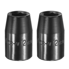HARFINGTON 2pcs 6 Point Impact Socket 12mm Shallow Metric Hex Socket 1/2" Square Drive Electrophoretic Coating CR-V Steel for Industrial Grade Spindle Axle Nut Socket, Black