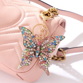 Butterfly Keychain for Women Girls Cute Glittering Crystal Rhinestone Butterfly Keychain Decoration