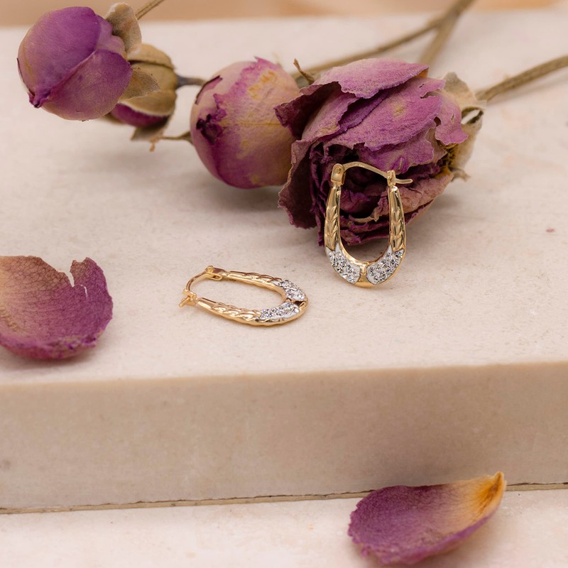 Carissima Gold Women's 9ct Yellow Gold Crystalique Oval Leaf Creole