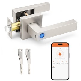 Probrico Smart Lock Keyless Entry Door Lock with Handle, Satin Nickel Smart Locks for Front Door Fingerprint Door Handle for Bedroom Bathroom, Electronic Biometric Digital WiFi APP Control