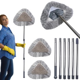 Upgraded Wall Cleaner Mop with 100 Inches Extension Pole Ploe, 2-in-1 Ceiling Cleaning Tool Duster with 2 Replacement Microfiber Chenille Pads for Painted Walls, Baseboard, Window, Floor (Gray)