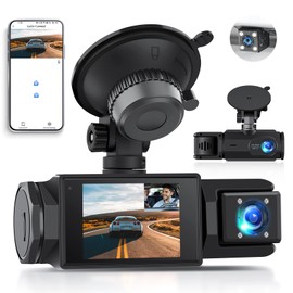 3 Dash Camera for Cars,Dash Cam Car Camera Front Rear Inside with WiFi APP Control for Cars,Dashcams for Cars with IR Night Vision,Loop Recording,G-Sensor,24H Park Monitor Motion Detection