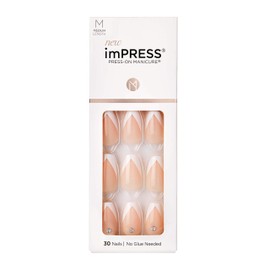 KISS imPRESS Press-On Manicure, So French, Square, Medium Length, with PureFit Technology, Includes Cleaning Pad, Mini File, Manicure Sticks and 30 False Nails