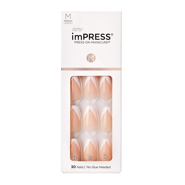 KISS imPRESS Press-On Manicure, So French, Square, Medium Length, with