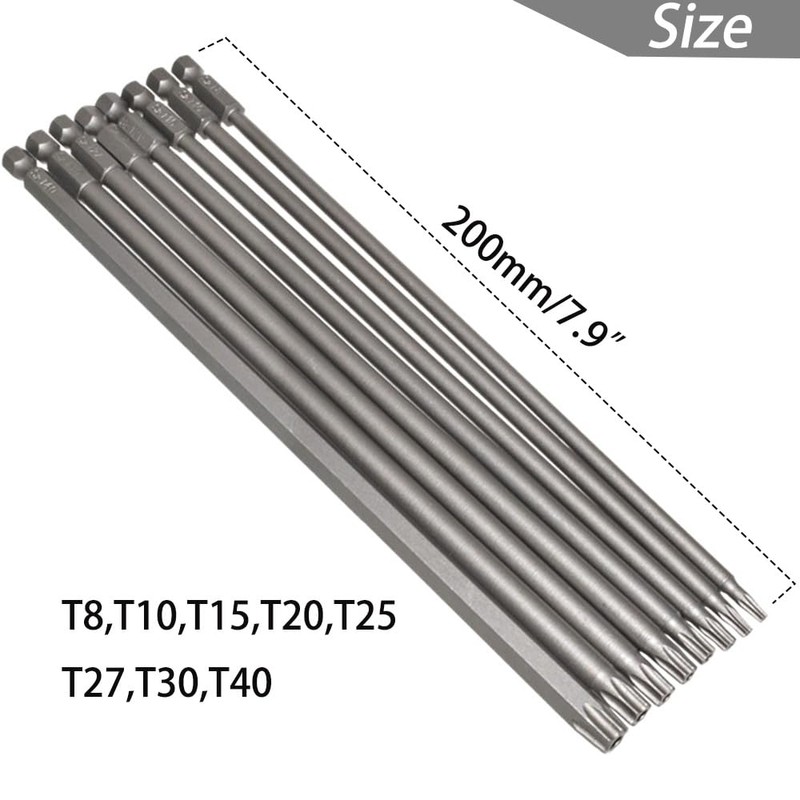 Saipor 8pcs 200mm/7.9" Long Torx Head Screwdriver Bit Set Magnetic