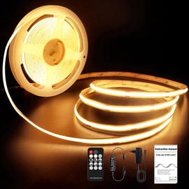 ROUKLE ROUKLE 8mm COB LED Strip 2700K - 5M Dimmable 24V Super Bright COB LED Strip CRI90+ with RF Remote Control | 2400 LEDs | Warm white? 2700K | Easy DIY decoration