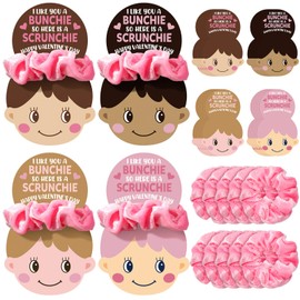 Daifunli 20 Pcs Valentine's Day Hair Scrunchies Set Pink Hair Scrunchies Velvet Elastics with 20 Pcs Valentines Day Cards Valentine Gift Exchange Scrunchy Hairbands Hair Accessories for Party Supplies