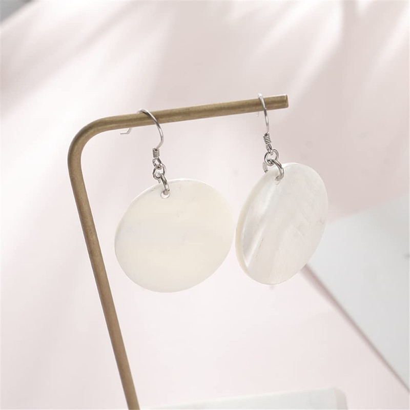 Trendy Light Weight Round White Shell Dangle Earrings for Women