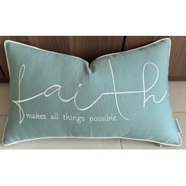 Rudransha Faith Sentiment Embroidered Decorative Lumbar Accent Throw Pillow Cover - Decor for New Home, Couch, Chair - 12x20 Inches, Light Teal