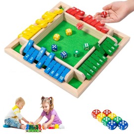 ARTGHJL Shut The Box Game 4 Players, Wooden Board Game, Shut The Box Dice Game, Wooden Dice Game, Mathematics Educational Toy, 8 Dice Folding Board Dice Game for Home, New Year, Party or Bar