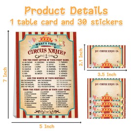 What's your Circus Name, 1 Game Sign and 30 Name Stickers, Birthday Game for Kids and Adult Parties,Holiday Activity,Game for Carnival Party Class Graduation Birthday